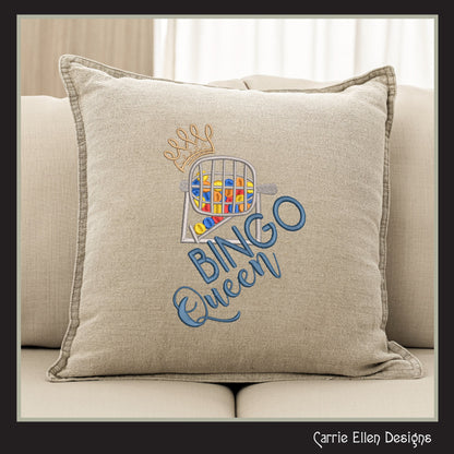 Bingo Queen Embroidery Design, Machine Embroidery Design, Bingo Game, Bingo Cage with Crown, 6 Sizes (2393)