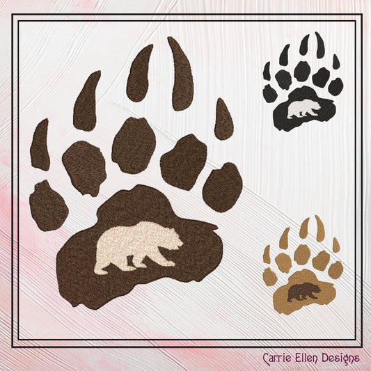 Bear Paw Machine Embroidery Design, Bear Silhouette in Paw Print Design, Hunting Lover Gift, 6 sizes (2411)
