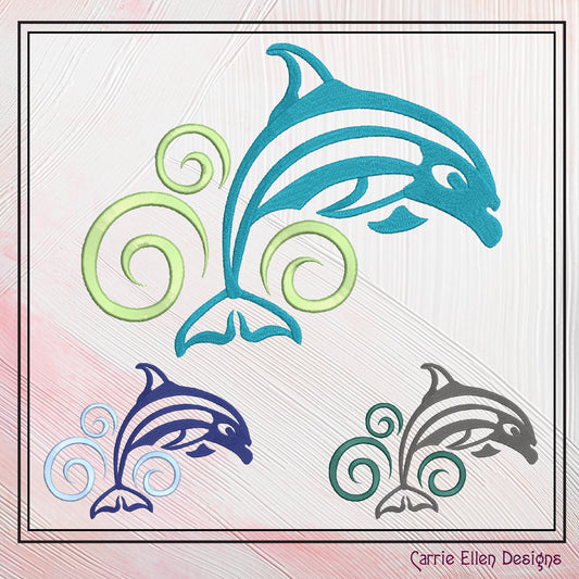 Dolphin Machine Embroidery Design – Jumping Bottlenose Dolphin Ocean Pattern, 6 Sizes (2437)