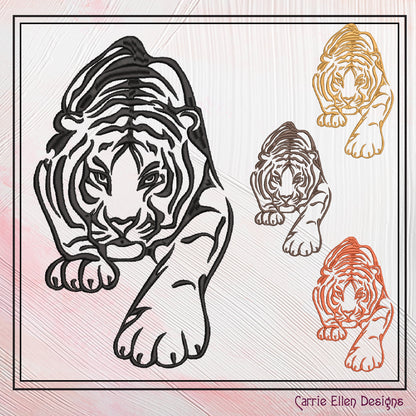 Tiger Machine Embroidery Design, Animal Embroidery, Crouching Artistic Jungle Cat Embroidery Design, Wild Cat Embroidery Design, 6 Sizes (2542)