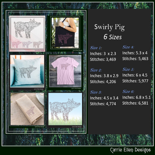 Artistic Pig Machine Embroidery Design, Artistic Pig Line Art Sketch Design, Farm Animals, 6 sizes (2547)