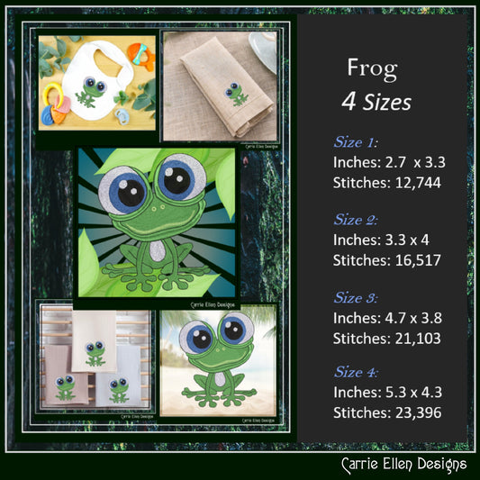 Silly Frog Character Machine Embroidery Design, Funny Cartoon Frog, Animal Lover Design, 4 Sizes (2591)