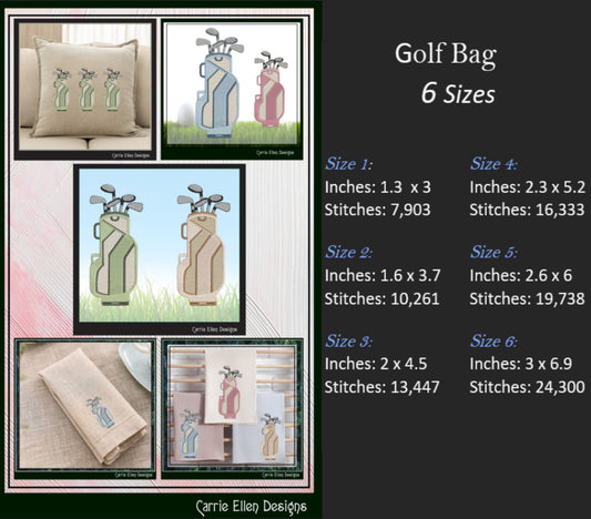 Golf Bag Machine Embroidery Design, Sport Embroidery Designs, Machine Embroidery Design, Golf Life, 6 Sizes (0105)