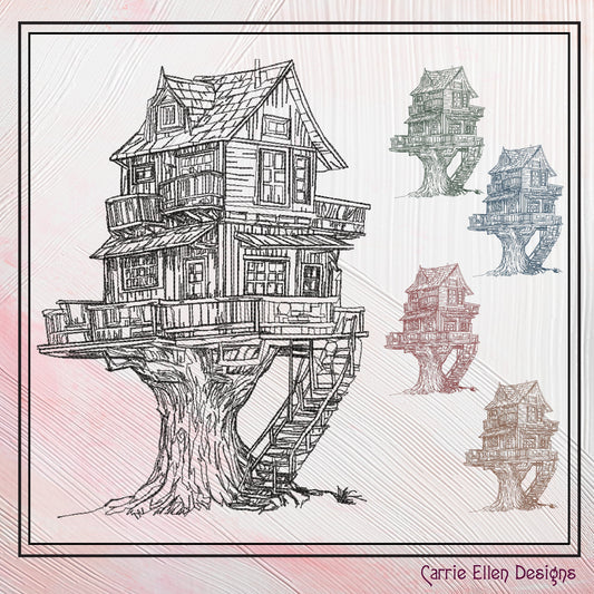 Treehouse Sketch Machine Embroidery Design, Line Art Drawing, Home Garden Artistic Design, Home Decor Pattern, 6 Sizes (2743)