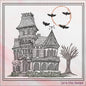 Haunted House Embroidery Sketch Design, Creepy House Machine Embroidery Design, Halloween Line Art Embroidery, 6 Sizes (2762)