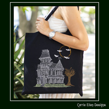 Haunted House Embroidery Sketch Design, Creepy House Machine Embroidery Design, Halloween Line Art Embroidery, 6 Sizes (2762)