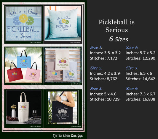 Pickleball Machine Embroidery Design, Pickleball is Serious Embroidery Saying, Fun Sport Design, 6 Sizes (2769)