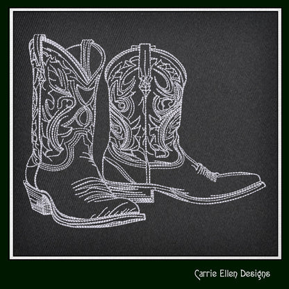 Cowboy Boot Machine Embroidery Sketch Design, Wild West Boot Design, Southern Charm Embroidery, 6 Sizes (2739)