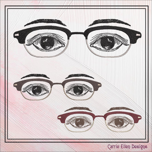 Mens Eyeglasses Machine Embroidery Design, Masculine Eyes Embroidery Pattern, Horn-Rimmed Glasses with Eyes Embroidery Design, 6 Sizes (2755)