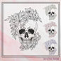 Floral Skull Embroidery Sketch Design, Leaves Wreath Skeleton Machine Embroidery Design, Halloween Line Art Embroidery, 6 Sizes (2713)