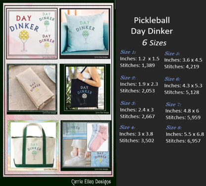 Pickleball Machine Embroidery Design, Day Dinker Funny Embroidery Pattern, Pickleball Martini Glass Fun Sport Design, 8 Sizes (2763)
