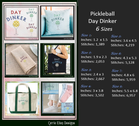 Pickleball Machine Embroidery Design, Day Dinker Funny Embroidery Pattern, Pickleball Martini Glass Fun Sport Design, 8 Sizes (2763)