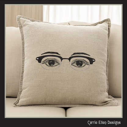 Mens Eyeglasses Machine Embroidery Design, Masculine Eyes Embroidery Pattern, Horn-Rimmed Glasses with Eyes Embroidery Design, 6 Sizes (2755)