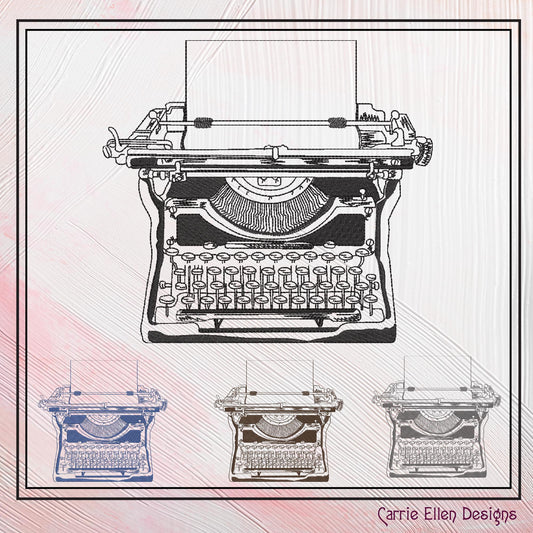Vintage Typewriter Sketch Machine Embroidery Design, Antique Office Machine, Retro Line Art Design, 6 Sizes (2236)