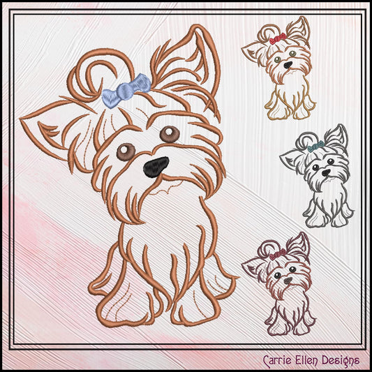 Yorkshire Terrier Machine Embroidery Design, Yorkie with Bow Embroidery Design, Little Dog Pet Embroidery Pattern, 6 Sizes (2899)