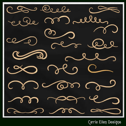 Calligraphy Flourish Design Elements, Machine Embroidery Designs, Swish and Swoosh, 25 designs 3 sizes each (3003)