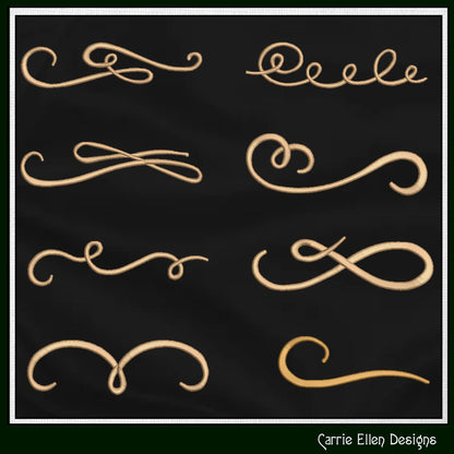 Calligraphy Flourish Design Elements, Machine Embroidery Designs, Swish and Swoosh, 25 designs 3 sizes each (3003)