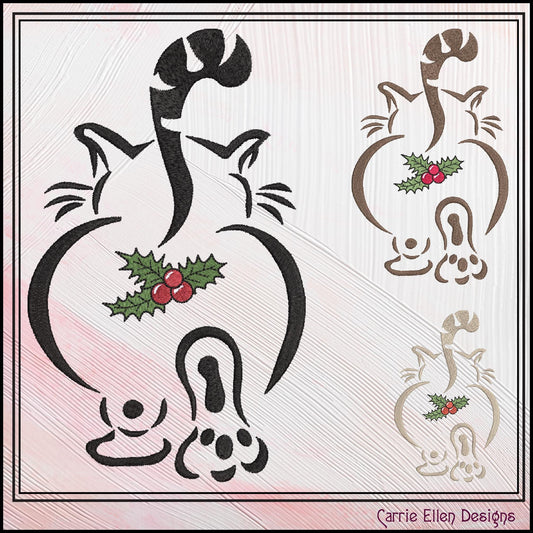 Christmas Fat Cat Embroidery Design, Mistletoe Butt Catatude Design, X-Mas Holiday Pattern, 6 Sizes (2386)
