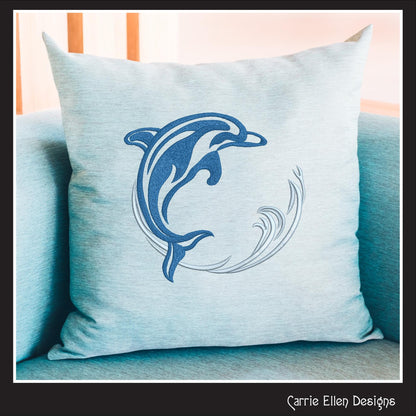 Dolphin Machine Embroidery Design, Bottlenose Porpoise, Jumping Dolphin In The Waves, 6 Sizes (2992)