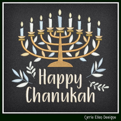 Happy Hanukkah Menorah Machine Embroidery Design | Jewish Holiday Gifts & Décor | Judaica Embroidery Pattern | 6 Sizes (3035)