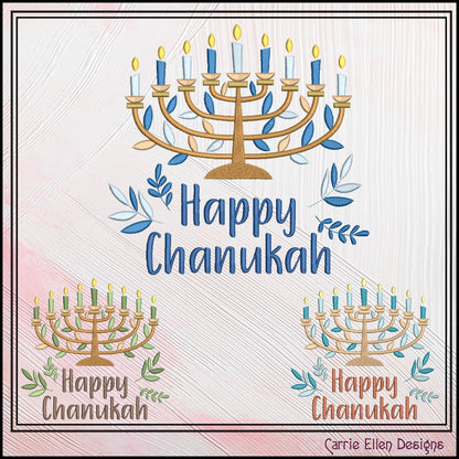 Happy Hanukkah Menorah Machine Embroidery Design | Jewish Holiday Gifts & Décor | Judaica Embroidery Pattern | 6 Sizes (3035)