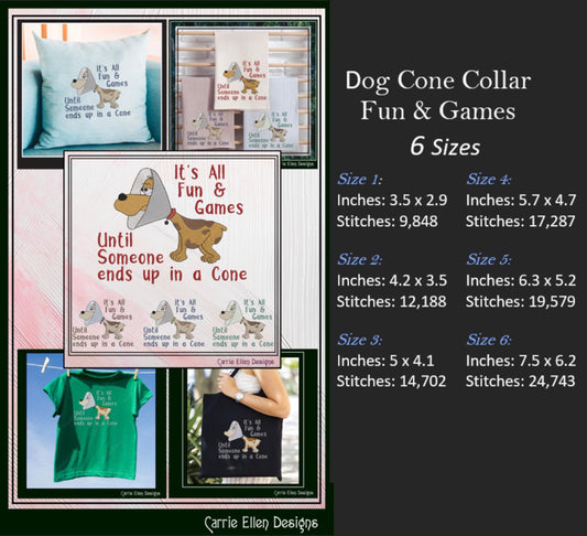 Dog Humor Machine Embroidery Design, Funny Saying for Cone Collar, Its All Fun and Games Dog Embroidery, 6 Sizes (3043)