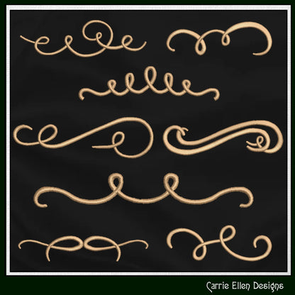 Calligraphy Flourish Design Elements, Machine Embroidery Designs, Swish and Swoosh, 25 designs 3 sizes each (3003)