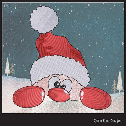 Christmas Machine Embroidery Design, Santa Claus, Peeking Red Nose Santa, Holiday Cartoon, 6 Sizes (3075)