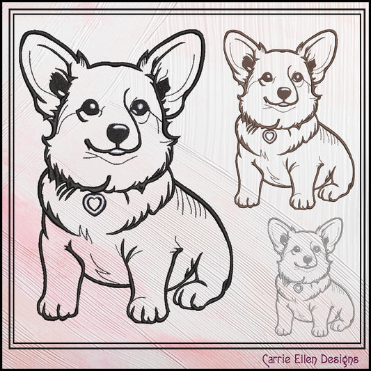 Welsh Corgi Machine Embroidery Design, Dog Lover Embroidery Pattern Outline, Pet Embroidery, Adorable Corgi, 6 Sizes (3036)
