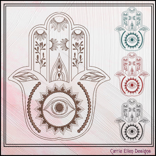 Hamsa Machine Embroidery Design, Hand of Fatima, Strength and Happiness. Symbolic Ornamental Hand, 6 Sizes (3020)