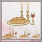 Candlelight Shabbat Machine Embroidery Design, Shabbat Candles Judaism Religious Design, Challah Wine and Candles, 6 Sizes (3069)