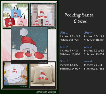Christmas Machine Embroidery Design, Santa Claus, Peeking Red Nose Santa, Holiday Cartoon, 6 Sizes (3075)