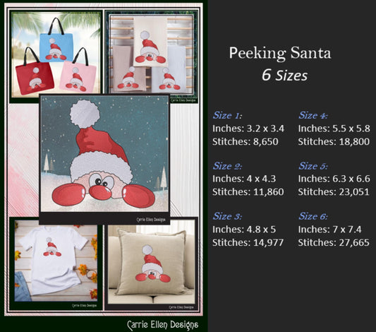 Christmas Machine Embroidery Design, Santa Claus, Peeking Red Nose Santa, Holiday Cartoon, 6 Sizes (3075)