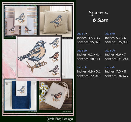 Bird Machine Embroidery Design | Sparrow on a Branch, Colorful Bluebird & Swallow Pattern | 6 Sizes (3162)