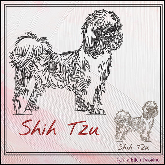 Shih Tzu Machine Embroidery Design, Dog Sketch Pattern, Dog Lover Gift, Small Dog Breed, 6 Sizes (3172)