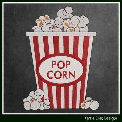 Popcorn Machine Embroidery Design, Movie Night Buttered Snack Food, Vintage Popcorn Bucket, 6 Sizes (3145)