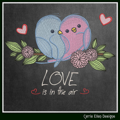 Love Bird Machine Embroidery Design – Valentine’s Day Holiday Pattern, Love Is in the Air Romantic Design, 6 Sizes (3135)