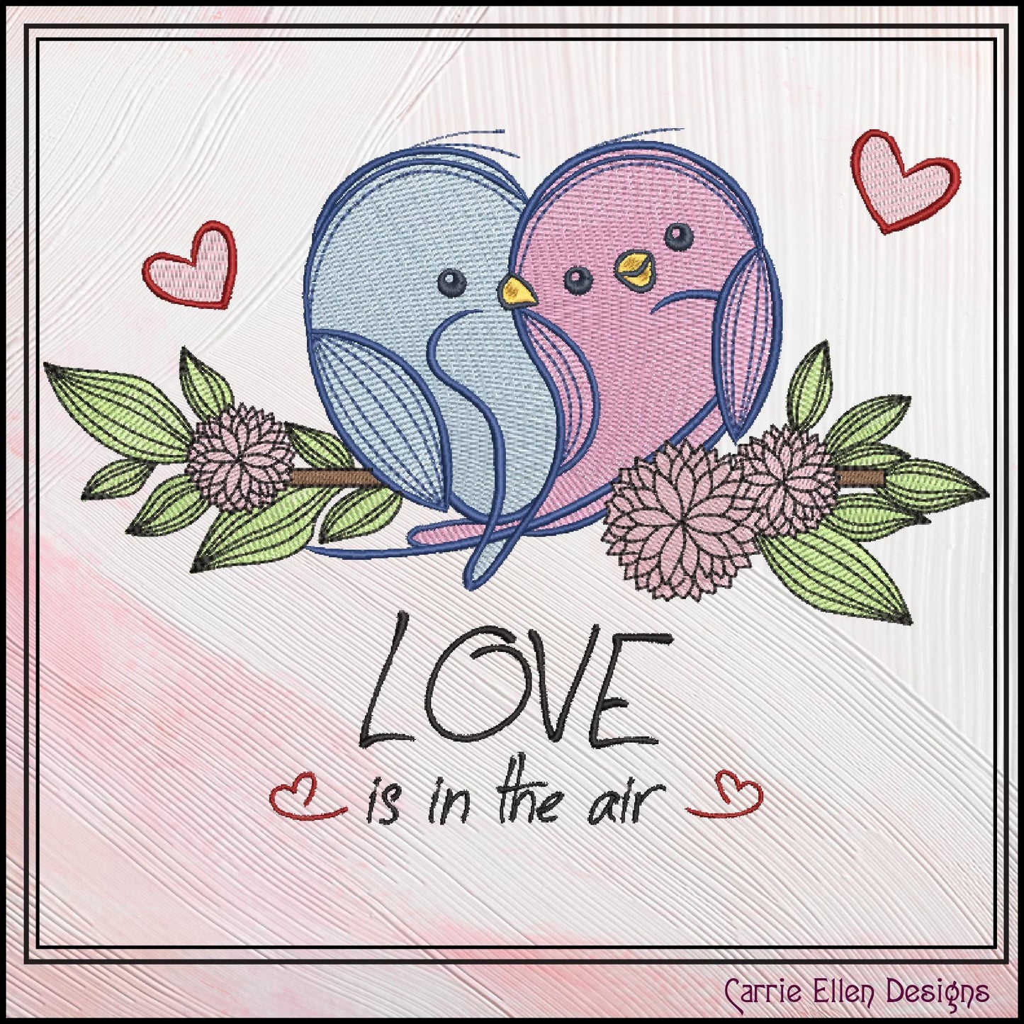Love Bird Machine Embroidery Design – Valentine’s Day Holiday Pattern, Love Is in the Air Romantic Design, 6 Sizes (3135)