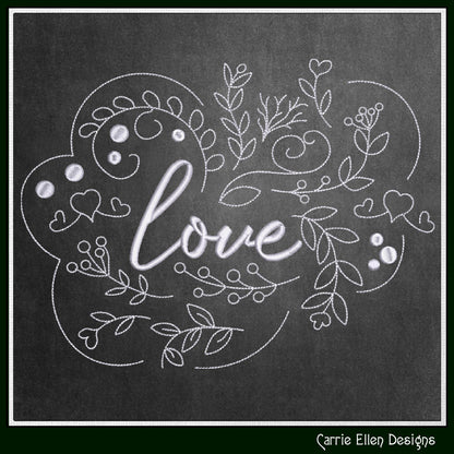 Love Machine Embroidery Design – Valentine’s Day Holiday Pattern, Romantic Doodle Floral Vines, 6 Sizes (3126)