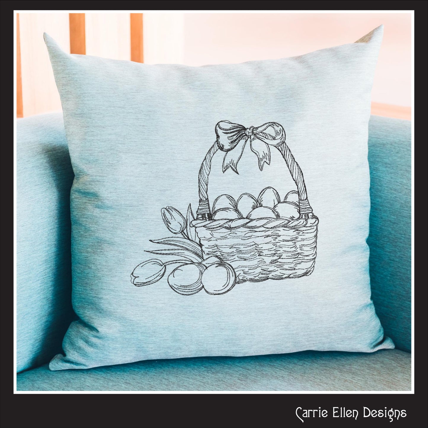 Easter Basket Machine Embroidery Sketch Design, Line Art Egg Basket, Tulip Spring Holiday Basket, 6 Sizes (3180)