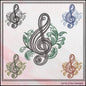 Treble Clef Embroidery Design, Sheet Music Note Symbol, Artistic Flourish Floral Pattern, 6 Sizes (3154)