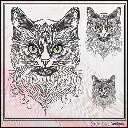 Cat Machine Embroidery Design, Artistic Feline Line Art, Tattoo Art, Detailed Pet Sketch Design, 6 Sizes (3150)