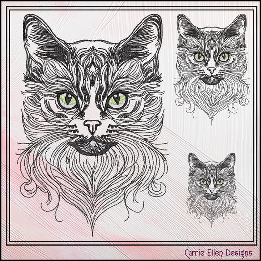 Cat Machine Embroidery Design, Artistic Feline Line Art, Tattoo Art, Detailed Pet Sketch Design, 6 Sizes (3150)