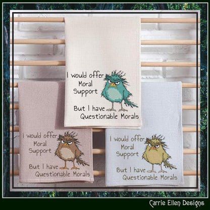 Questionable Morals Machine Embroidery Design, Grumpy Bird, Offer Moral Support Snarky Sarcastic Humor Design, 6 Sizes (3138)