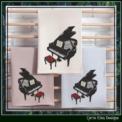 Piano Machine Embroidery Design, Musical Instrument, Baby Grand, Ivory Keyboard, 6 Sizes (3156)