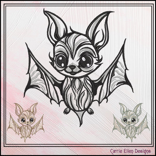 Bat Machine Embroidery Design, Adorable Bat for Kids Apparel, Flying Animal Pattern, 6 Sizes (3160)