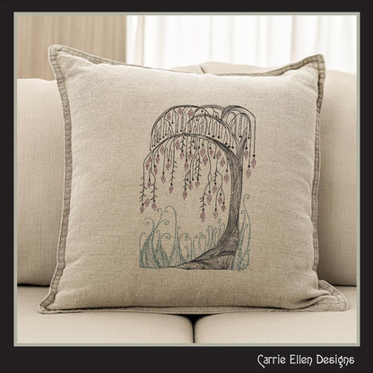 Artistic Willow Tree Machine Embroidery Design, Line Art Sketch Tree Pattern, Weeping Willow, 6 Sizes (3202)