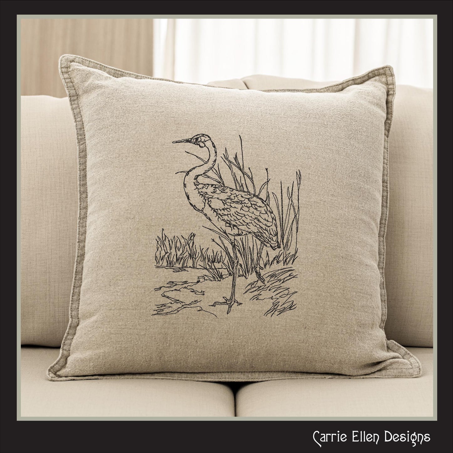 Bird Machine Embroidery Sketch Design, Australian Brolga Crane Thread Drawing, Wading Audubon Bird Pattern, 6 Sizes (3201)