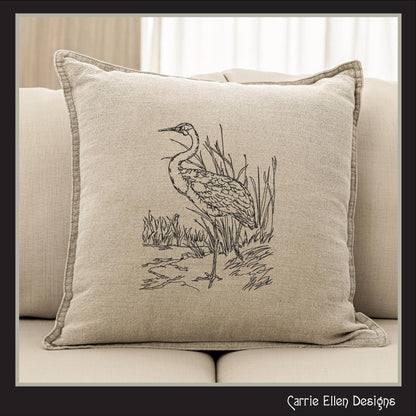 Bird Machine Embroidery Sketch Design, Australian Brolga Crane Thread Drawing, Wading Audubon Bird Pattern, 6 Sizes (3201)