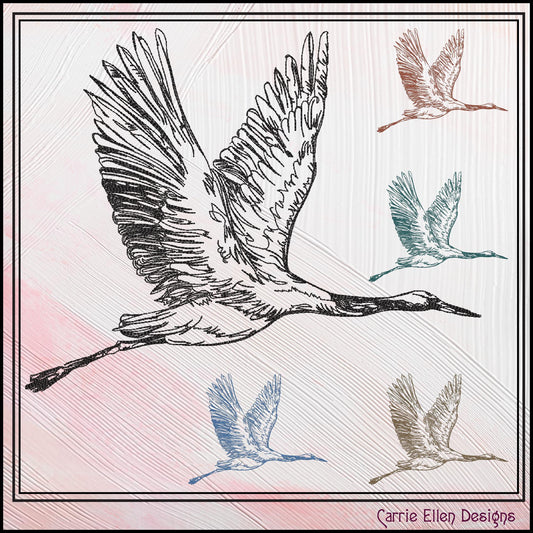 Bird Machine Embroidery Sketch Design, Flying Crane Thread Drawing, Audubon Bird Pattern, 6 Sizes (3200)